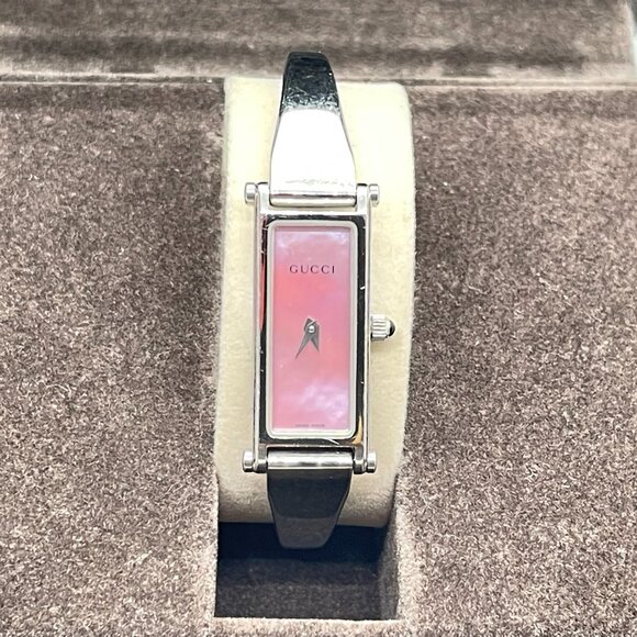 Gucci Pink Mother of Pearl Horsebit Silver Watch in original Box w/ Cards - Picture 2 of 11
